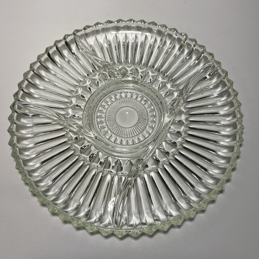 Clear Indiana Glass Divided Relish Tray 5 Sections Ribbed Heavy 12"‎